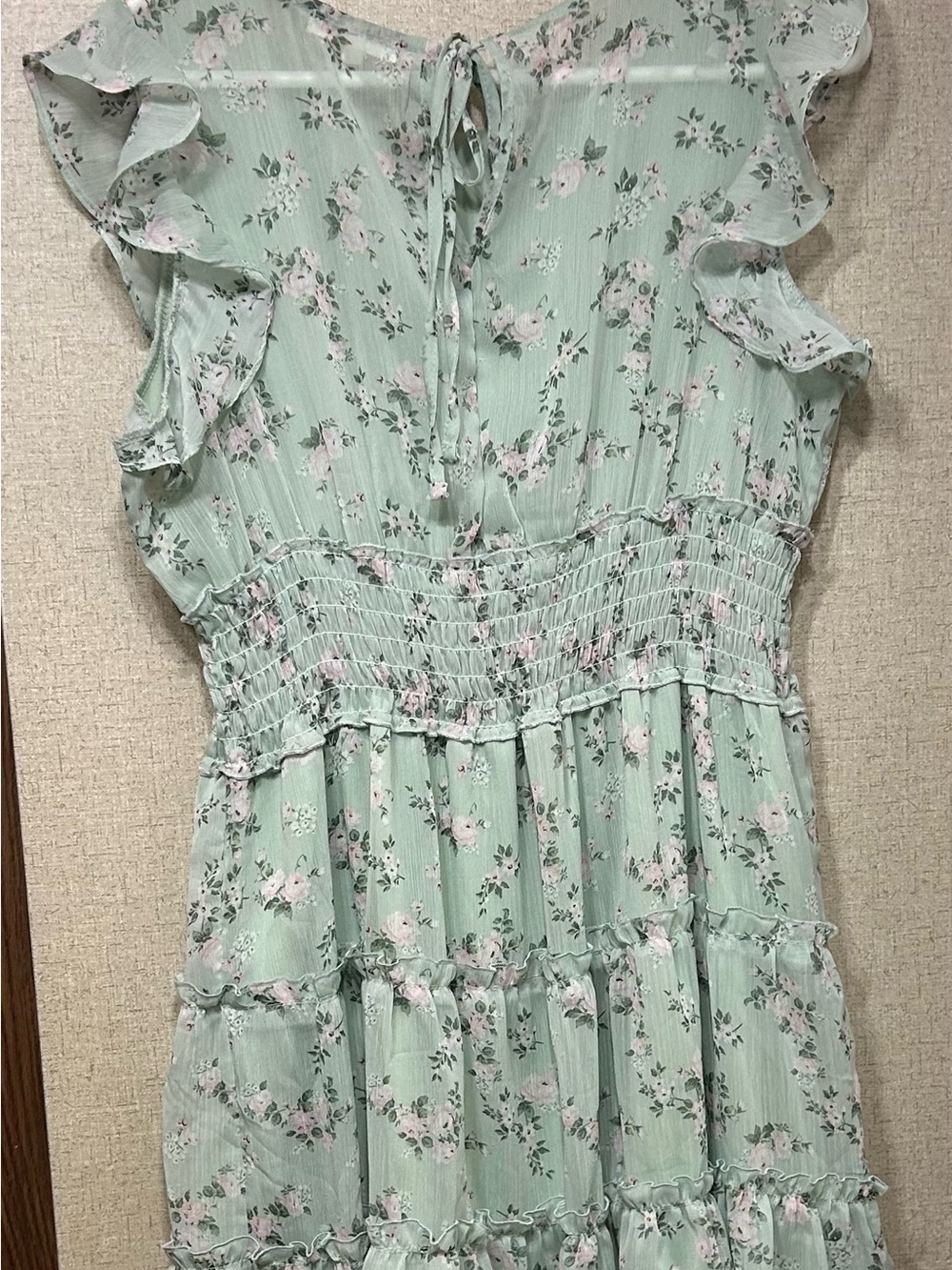 Smocked Floral Tunic with Ruffle Sleeves - Mint Green